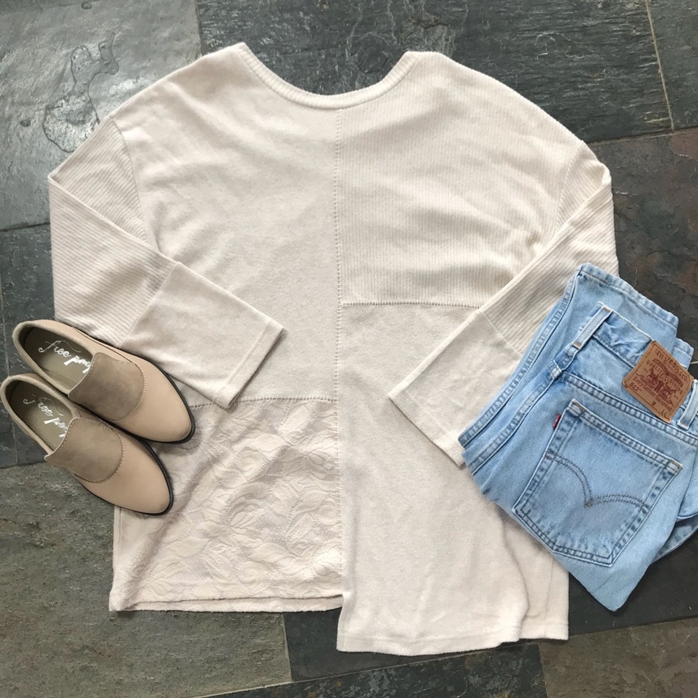 Anthropologie Cream Lace Detail Sweater